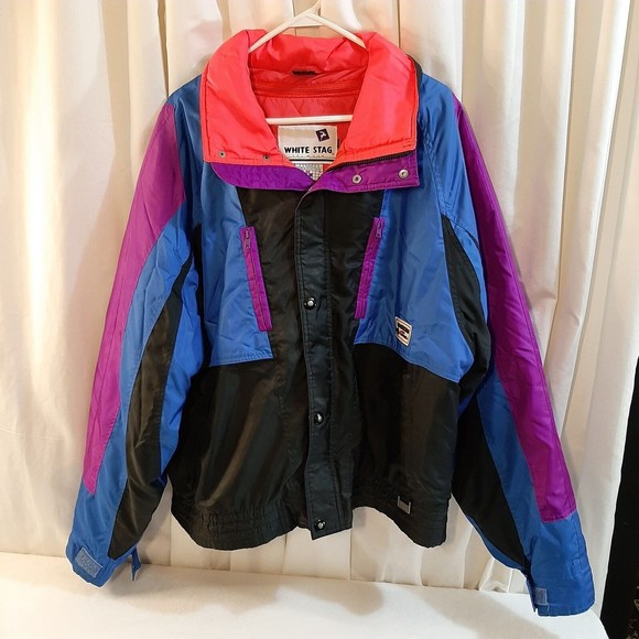 Vintage White Stag Mens Sz XL Ski Wear Black Blue Purple Pink Winter Snow Jacket